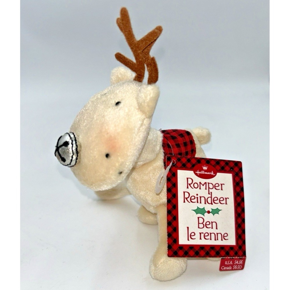 Hallmark Christmas Romper Reindeer Ben le renne Floppy Stuffed Animal Rattle NWT